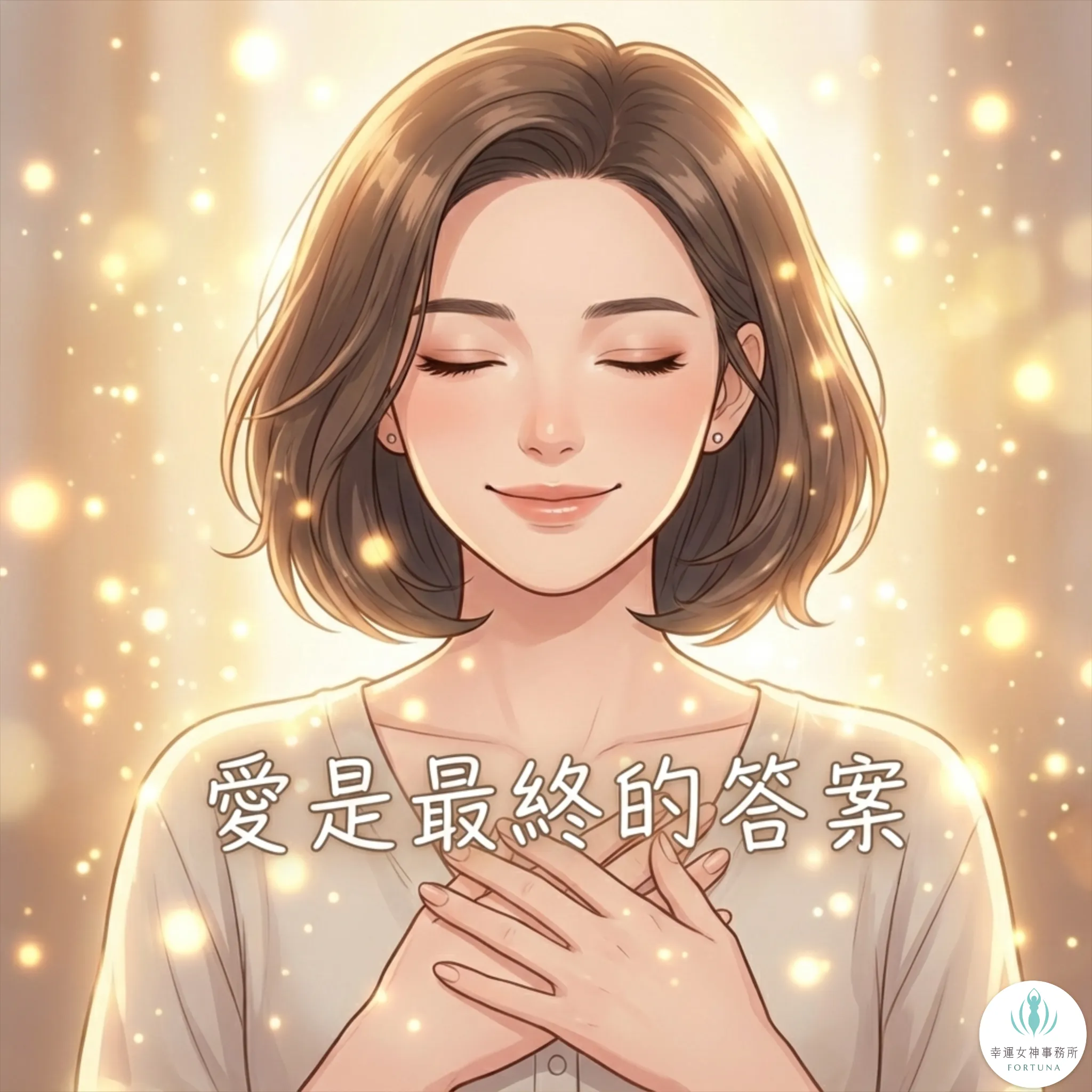 前世回溯的意義:女性閉眼微笑感受療癒,象徵透過了解前世今生來釋懷人際關係與恐懼。