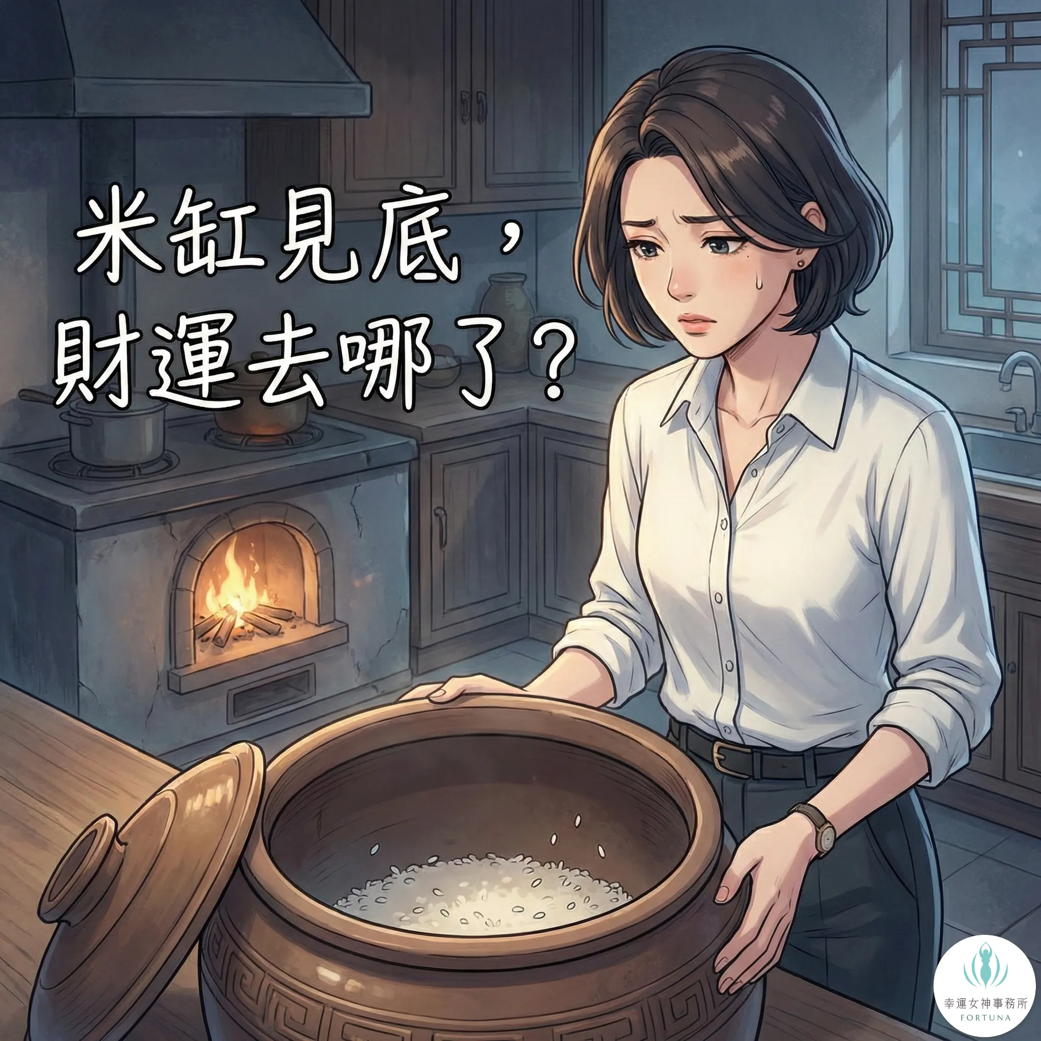 元辰宮廚房米缸代表財庫,米缸破裂或米少象徵漏財與存款不足