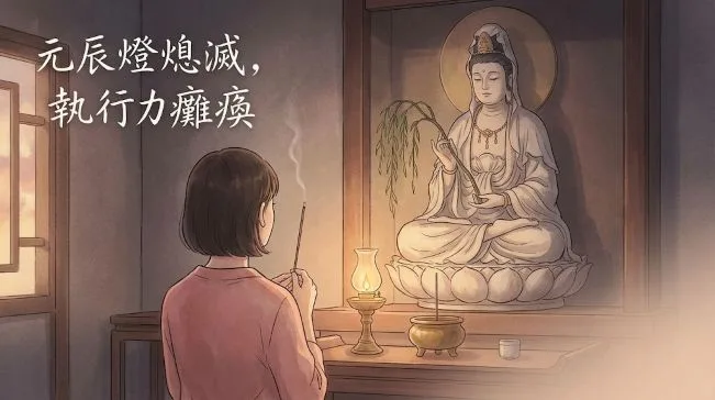 絲雨老師解析元辰宮主神與元神宮守護神代表的潛意識最高智慧，昏暗神明廳與快熄滅的元辰燈